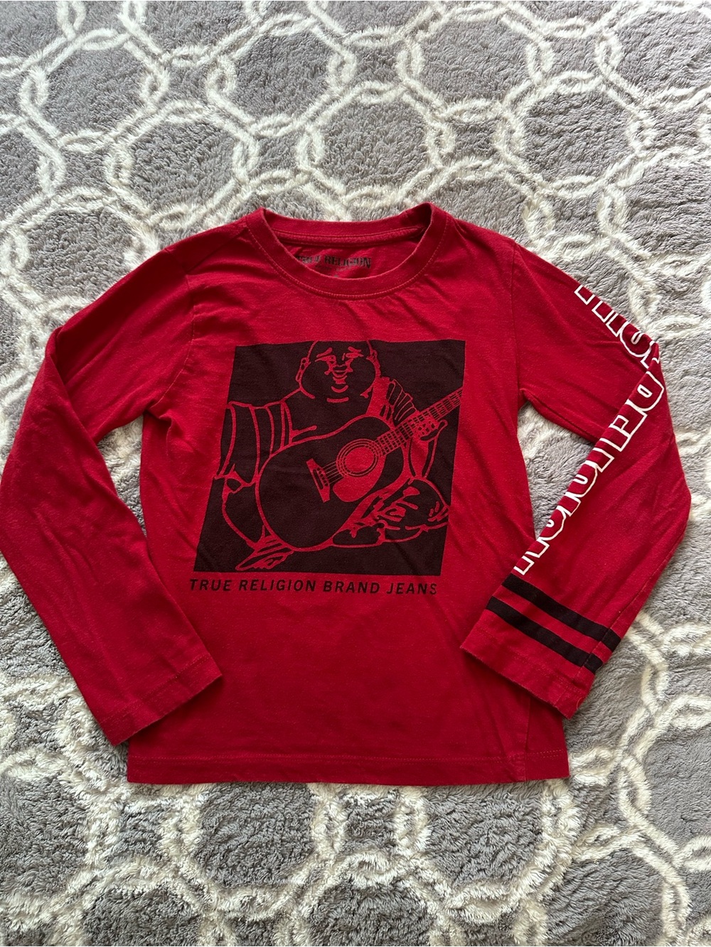 True Religion Red Long-Sleeve Graphic Tee with Black Print Size 6